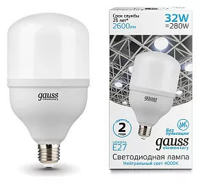 Лампа светодиодная Gauss Elementary LED T100 E27 32Вт 4000K 63223