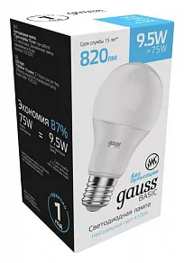 Лампа светодиодная Gauss Basic E27 9.5Вт 4100K 1023220