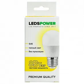Лампа светодиодная LEDS POWER G45 E27 8Вт 3000K 006772