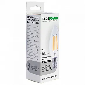 Лампа светодиодная LEDS POWER C35 E14 6Вт 4000K 007083