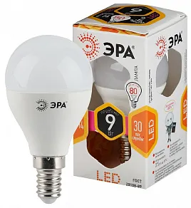 Лампа светодиодная Эра Стандарт E14 9Вт 2700K LED P45-9W-827-E14