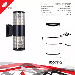 Светильник на штанге Reluce 86229 86229-9.2-002CT 2*E27 BK