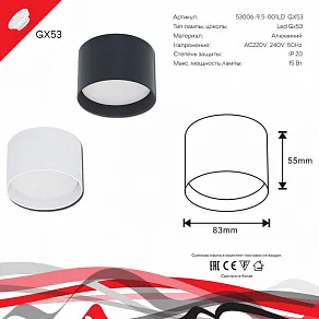 Накладной светильник Reluce  53006-9.5-001LD GX53 BK