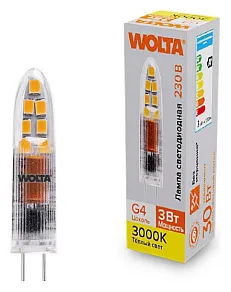 Лампа светодиодная Wolta  G4 3Вт 3000K WSTD-JC-220V3W3KG4-P