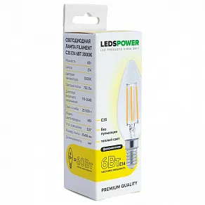 Лампа светодиодная LEDS POWER C35 E14 6Вт 3000K 007076