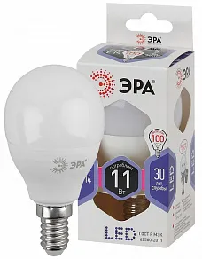 Лампа светодиодная Эра Стандарт E14 11Вт 6000K LED P45-11W-860-E14
