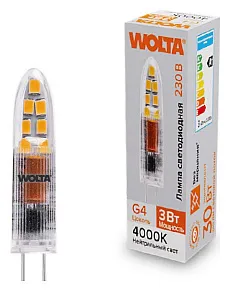 Лампа светодиодная Wolta  G4 3Вт 4000K WSTD-JC-220V3W4KG4-P