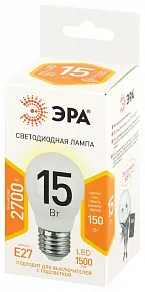 Лампа светодиодная Эра Стандарт E27 15Вт 2700K LED P45-15W-827-E27