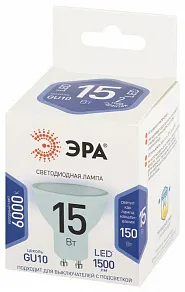 Лампа светодиодная Эра Стандарт GU10 15Вт 6000K LED MR16-15W-860-GU10