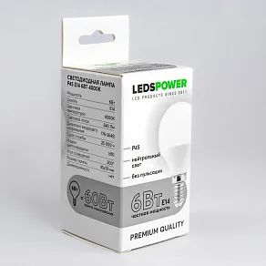 Лампа светодиодная LEDS POWER P45 E14 6Вт 4000K 006727