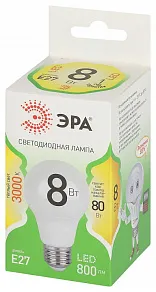 Лампа светодиодная Эра Green Line E27 8Вт 3000K LED A60-8W-830-E27 GL