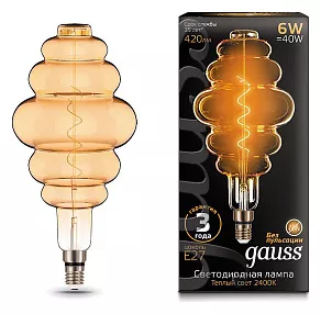 Лампа светодиодная Gauss LED Vintage Filament Flexible E27 6Вт 2400K 158802006