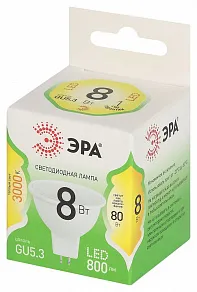 Лампа светодиодная Эра Green Line GU5.3 8Вт 3000K LED MR16-8W-830-GU5.3 GL