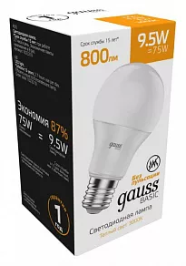 Лампа светодиодная Gauss Basic E27 9.5Вт 3000K 1023210