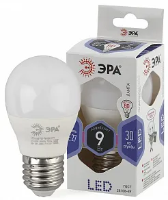 Лампа светодиодная Эра Стандарт E27 9Вт 6000K LED P45-9W-860-E27